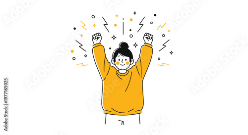 Cheerful Person, Celebrating, Confetti, Vector Illustration