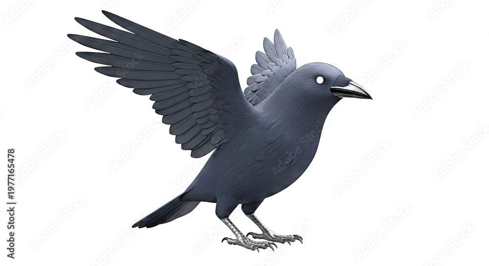 Fototapeta premium 3D Render of a Black Crow in Mid-Flight