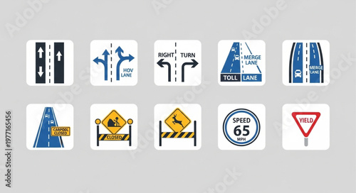 Collection of various road traffic signs and symbols.