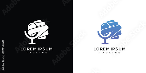 Audiobook Podcast Education Logo Design with Microphone and Books