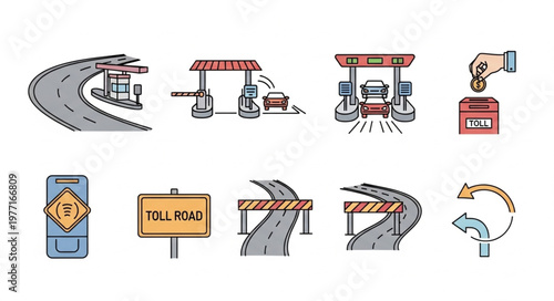 Collection of Toll Booth and Road Icons.