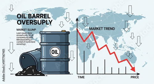 Oil Barrel Oversupply Market Trend Falling Prices Illustration.