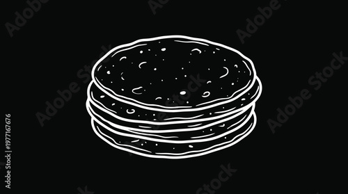 Stack Of Hand-Drawn Tortilla Flatbreads On Black Background