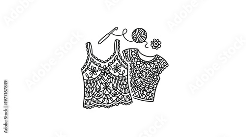 Detailed Crochet Tops with Hook and Ball of Yarn