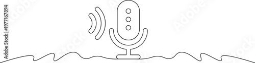 A simple line drawing of a microphone with sound waves emanating from it