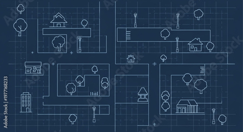 Architectural Blueprint Design of Modern Buildings and Landscape.