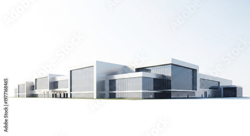 Modern Commercial Building Facade with Glass Windows and White Walls.