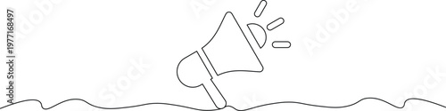 A simple line drawing of a megaphone on a wavy surface with sound waves emanating from it