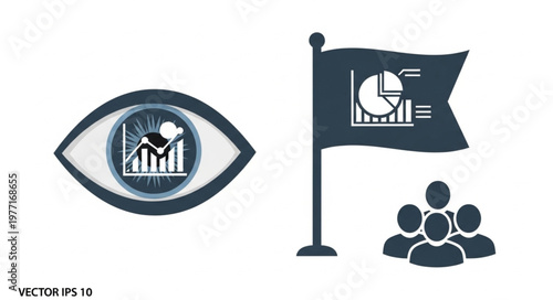 Business analytics and strategy concept with eye and flag.
