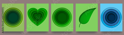 A set of templates for posters and flyers on environmental issues, Earth Day, and Oceans Day. Paper applique, paper cutout. Vector illustration.