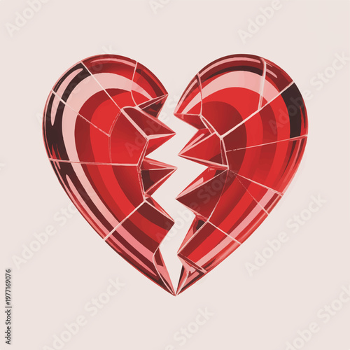 Shattered red gemstone heart symbol with shattered gemstone relationships abstract fragmented symbolic valentine heartbreak disappointment