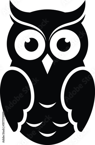 Canvastavla Silhouette cartoon owl with large eyes and pointed ears vector illustration