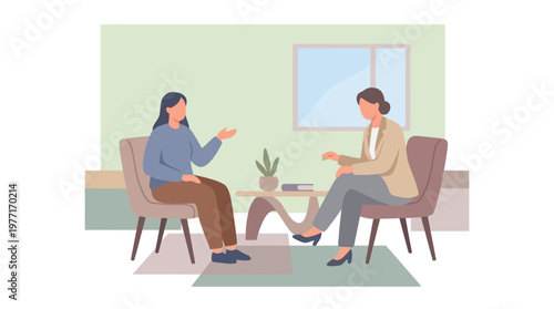 Professional Psychological Therapy Session with Patient and Therapist. EPS Editable. Vector Illustrations.