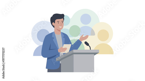 Professional Speaker Presenting at a Podium Illustration. EPS Editable. Vector Illustrations.