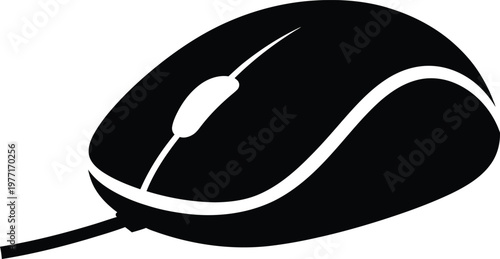 Silhouette computer mouse with cable for digital technology vector illustration