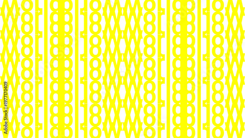 Yellow alphanumeric repeating pattern with B O 8 characters in vertical geometric columns for abstract optical vector design, textiles, wallpapers, and decorative art