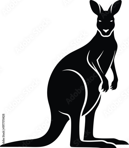 Silhouette dynamic kangaroo standing in profile australian marsupial vector illustration