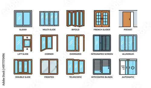Types of sliding doors with various designs and features