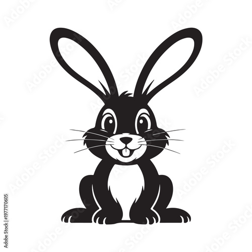 Stylized black silhouette of a rabbit with large ears and whiskers