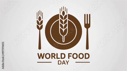 World food day graphic with wheat plate fork food security save food eat well agriculture nutrition awareness celebration illustration