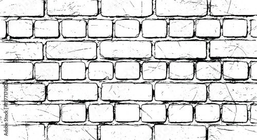 Brick wall texture grunge masonry background. Black and white brick wall illustration with distressed, rough texture pattern.