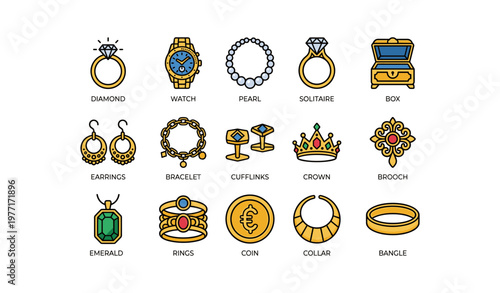 Assorted jewelry collection featuring rings, bracelets, earrings, and crowns