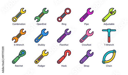 Colorful assortment of hand tools on white background