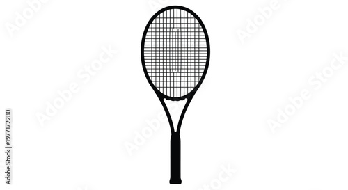 A black silhouette of a tennis racket against a plain white background