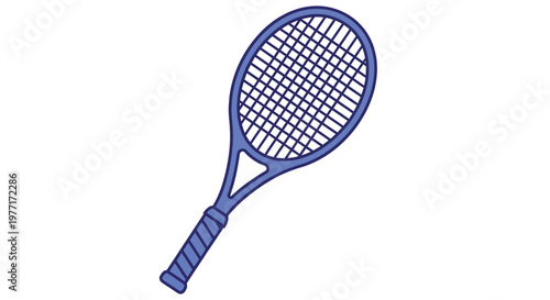 A simple cartoon illustration of a blue tennis racket on a white background