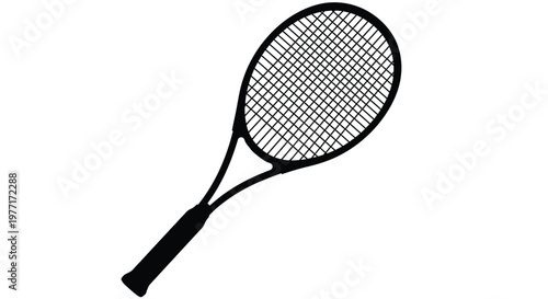 A black silhouette of a tennis racket against a plain white background