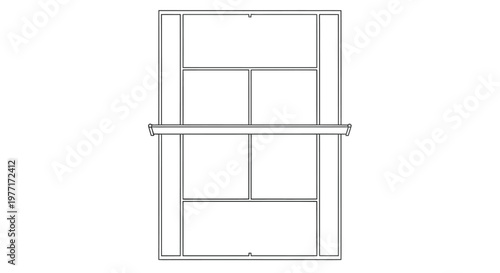 Simple line drawing of a rectangular window with divided panes and a sill