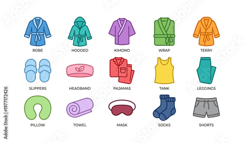 Colorful collection of home comfort attire and accessories