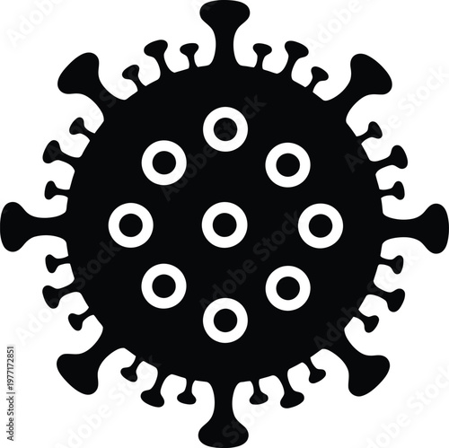 Silhouette of spherical virus with spikes and circular shapes vector illustration