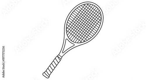 Black and white outline of a tennis racket on a plain white background