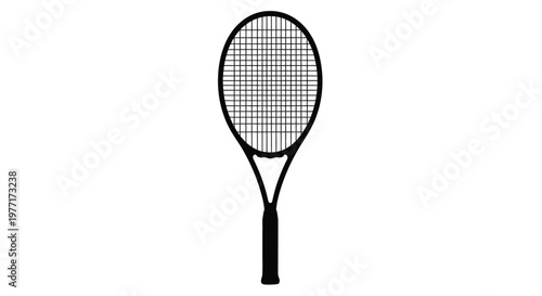 Black silhouette of a tennis racket against a stark white background