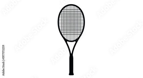 Simple black and white illustration of a tennis racket on a white background