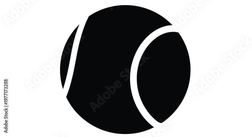 Simple black and white illustration of a tennis ball with curved lines