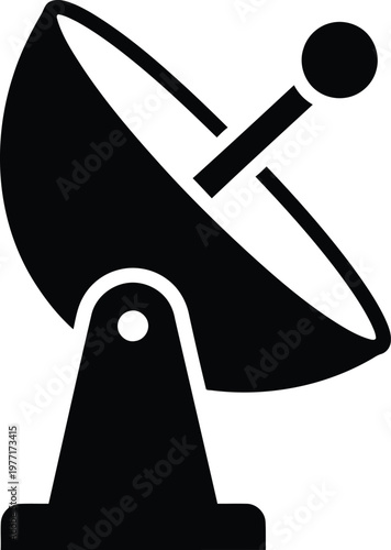 Silhouette satellite dish receiving communication signal vector illustration