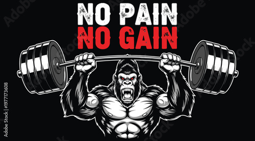 No Pain No Gain Gorilla Gym Motivation Poster