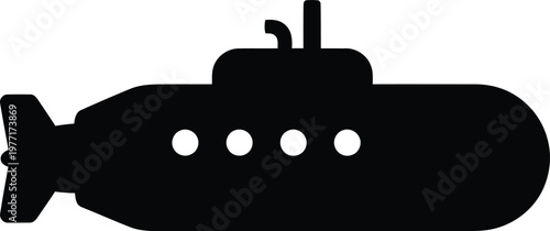 Silhouette underwater submarine with periscope and propellers vector illustration
