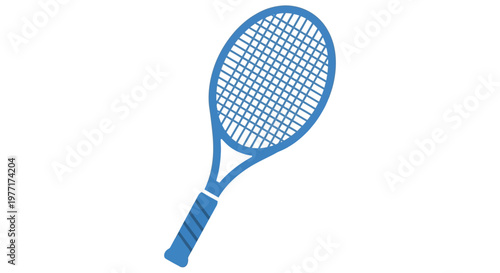 A blue tennis racket illustration against a plain white background