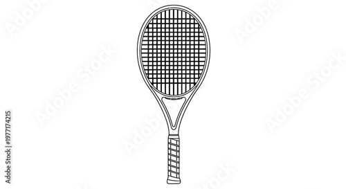Simple line drawing of a tennis racket isolated on a white background