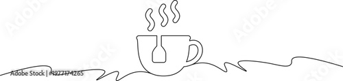 A minimalist line drawing of two steaming coffee cups on a simple wavy surface