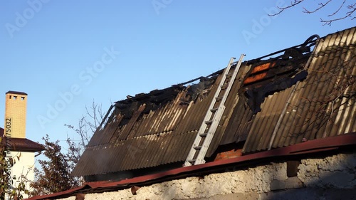 Bird's eye view of house after fire