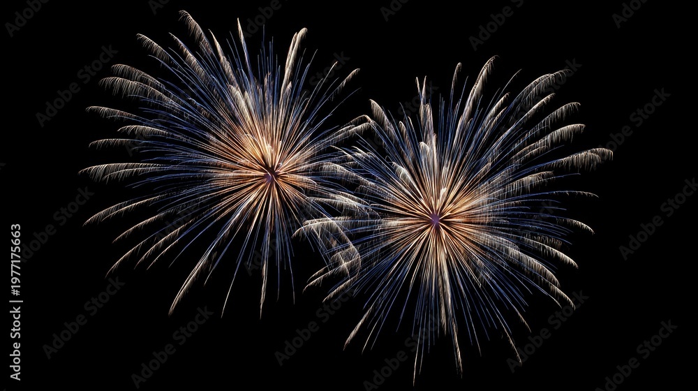 Fototapeta premium Bright and Colorful Firework Display in Night Sky with Radiant Explosions and Sparkling Effects