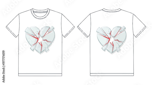 T-shirt mockup with cracked heart graphic t shirt flat lay clothing template illustration decoration showcase abstract