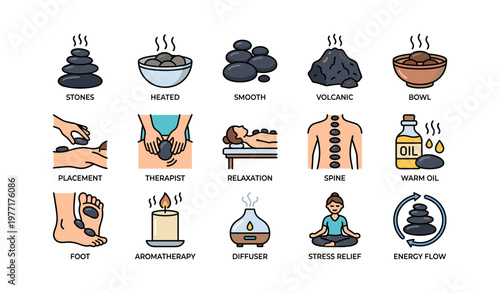 Various spa treatments and tools for relaxation and therapy