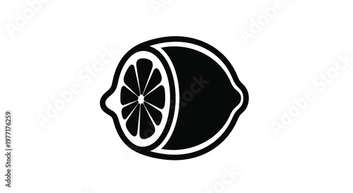 A black and white illustration of a halved lime with visible segments