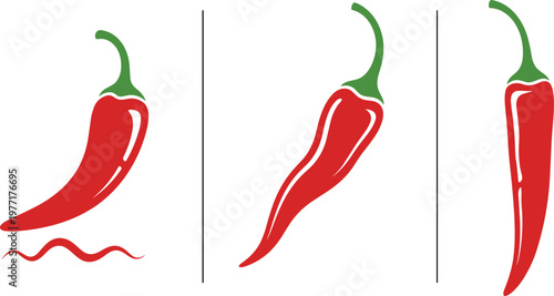 Red chili pepper vector set with different shapes spicy food ingredient illustration isolated on white background minimal flat design