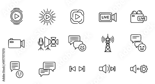 Minimal live streaming thin line vector icon set editable stroke EPS10 isolated